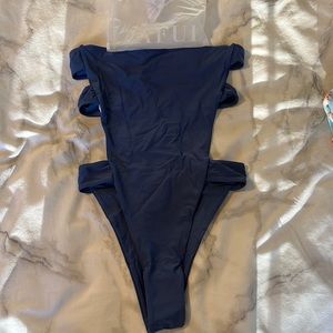 ZAFUL Navy Blue Strappy Cutout One Piece Monokini Swimsuit Size M